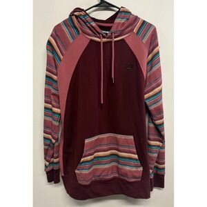Hooey Mens Burgundy Striped Southwestern Raglan Pullover Hoodie XL
